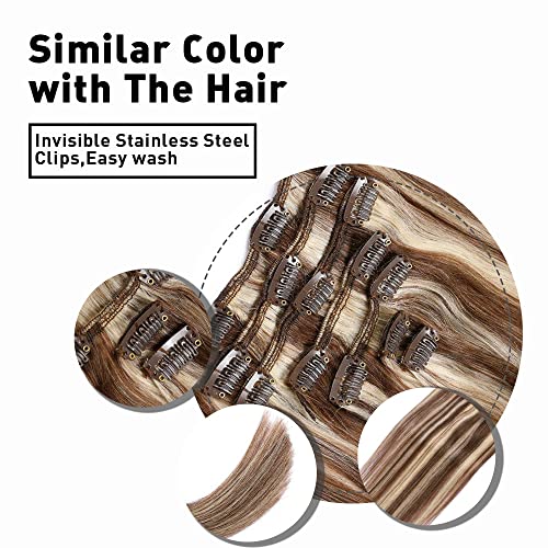 תוספות שיער אמיתי שיער טבעי, אומברה אפר בלונד כדי זהב בלונד וחום 4/27 להדגיש רמי שיער טבעי הרחבות קליפ