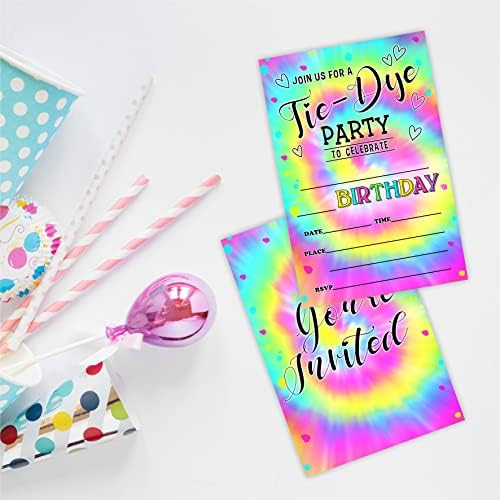 עניבת צבע הזמנות ליום הולדת, כרטיסי הזמנה למסיבת יום הולדת （20) עם מעטפות, מילוי כרטיסי הזמנה בסגנון