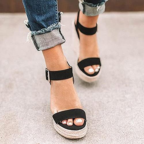 סנדלי טריז מקסימים לנשים לנשים קיץ לבוש, אבזם אבזם פתוח רצועת קרסול Espadrilles Wedge Heel Sandals Sandals
