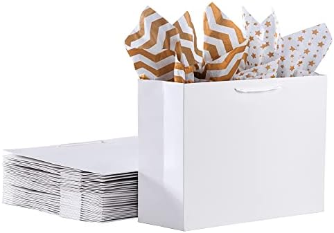 OfficeCastle 10 חבילות שקיות מתנה לבנות גדולות במיוחד, שקיות מתנה גדולות עם נייר טישו, 16x6x12 אינץ