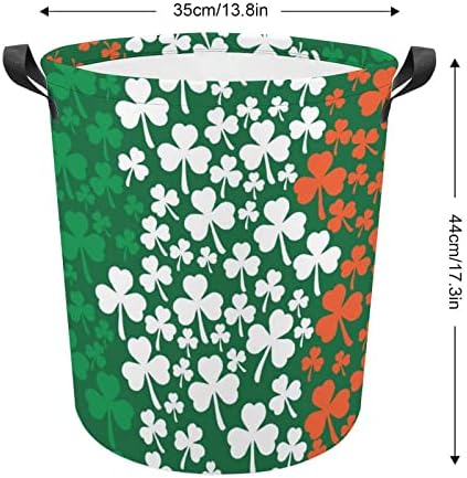 אירלנד דגל תלתן דפוס כביסה סל מתקפל גבוה בגדי סל עם ידיות אחסון תיק