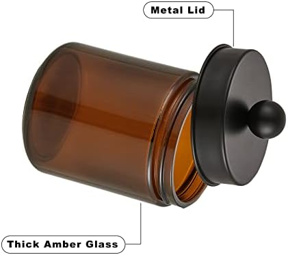 מחזיק QTIP של iniunik Amber זכוכית, 2 חבילות צנצנות מרקרונות עם מכסים מחזיק כדור כותנה כותנה מחזיק כרית