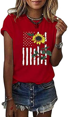 4 ביולי חולצות לנשים מקרית קיץ חולצות אמריקאי דגל הדפסה קצר שרוולים או צוואר רופף חולצה חולצה חולצות