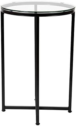 פלאש ריהוט גריניץ ' אוסף סוף שולחן-מודרני ברור זכוכית סוף שולחן-שחוצים מט שחור מסגרת