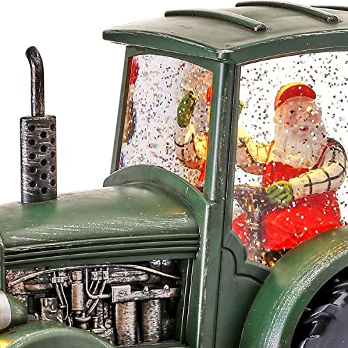 גלובוס השלג של טרקטור רג'נסי עם סנטה נהיגה גלובוס מים נצנצים מוארים עם טרקטור חווה ירוק
