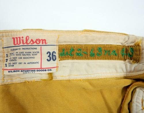 1963 אתלטיקה של קנזס סיטי TED Bowsfield 43 משחק משומש מכנסיים צהובים DP26413 - משחק משומש מכנסי MLB