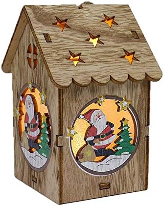 הוביל אור עץ בובות בית וילה חג המולד קישוטי חג המולד עץ תליית דקור-עץ זוהר אורות בית קטן מתנות חג המולד