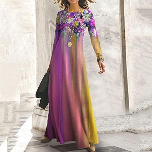 Lcziwo הדפס פרחוני לנשים מקסי שמלת שמלה צבע בלוק צבע שמלות ארוכות