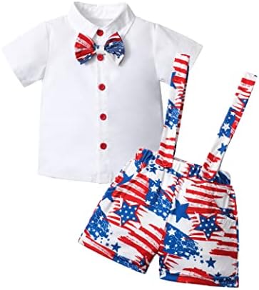 ילד תינוק 4 ביולי תלבושת תלבושת שרוול קצר+ כוכבים פסים פעוט קצר 4 ביולי ילד תלבושת