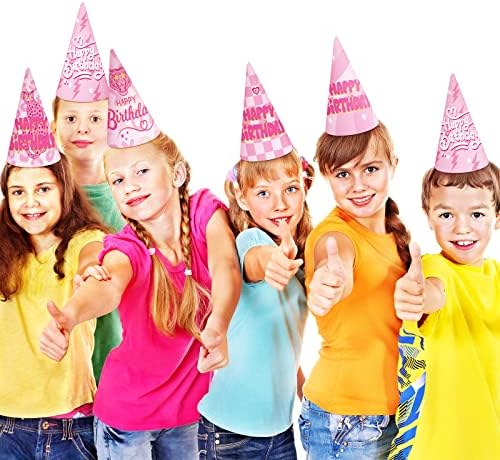 JEXINE 50 חלקים כובעי מסיבת יום הולדת ורודים של PRINET PREPPY PREPY PARTY PARTY HATY כובעי חרוט סגנון