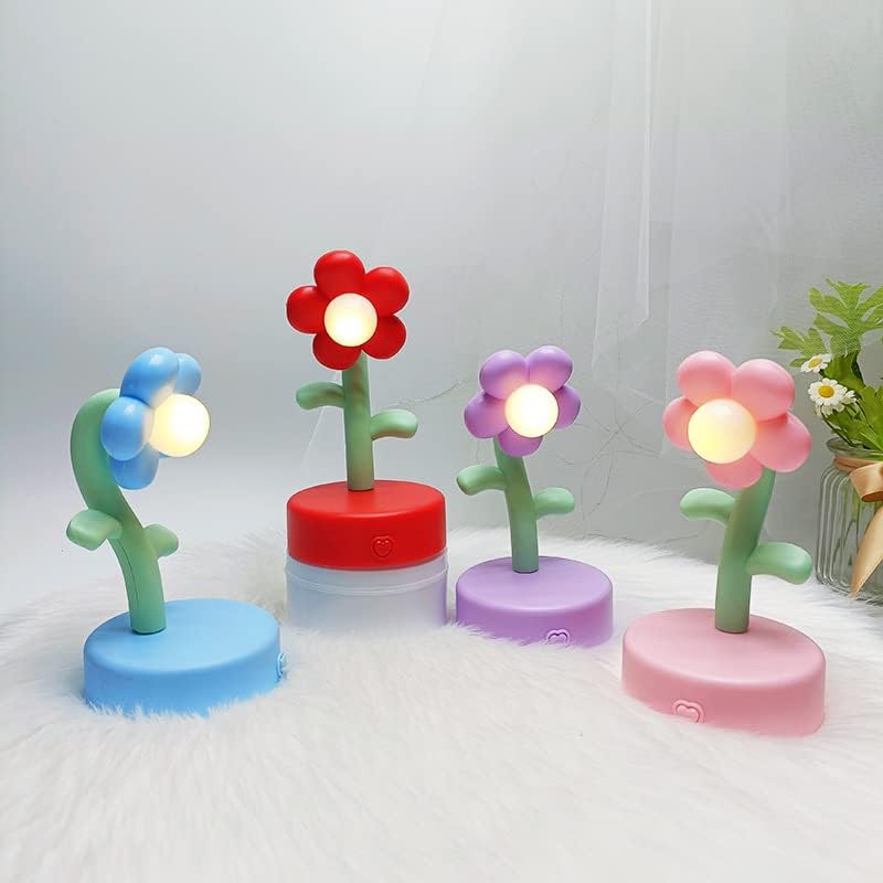 4 יחידים מיני פרחים פרחים מנורות שולחן כתיבה - מנורת שולחן פרחים קטנה וחמודה לילדים אור שולחן נייד לחדר