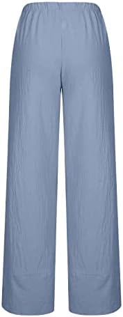 מכנסי פשתן קצוצים של CHGBMOK מכנסי טרקלין נוחים מזדמנים אלסטיים אלסטיים מותניים רחבים חוף חוף ארוך עם