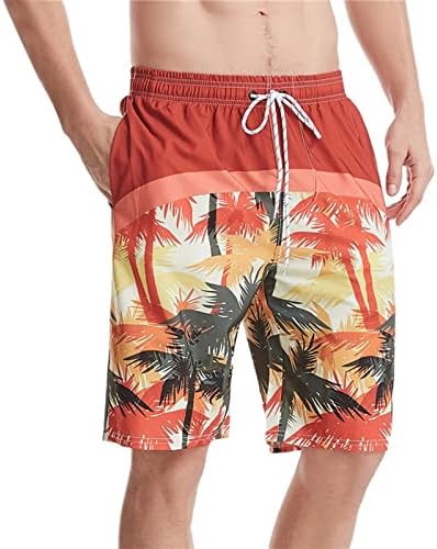 מכנסי לוח גברים קצרים רופפים בכושר עץ קוקוס הדפסים בהוואי בגד ים גזעים בטנה רשת מגניבה וינטג 'מכנסי