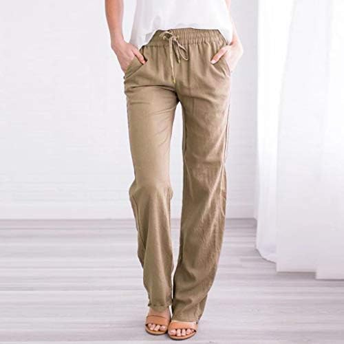 קנגמה נשים קיץ כותנה פשתן מכנסי מכנסיים מותניים אלסטיים מוצקים מכנסי רגל רחבים עובדים מכנסי גולף מרגיעים