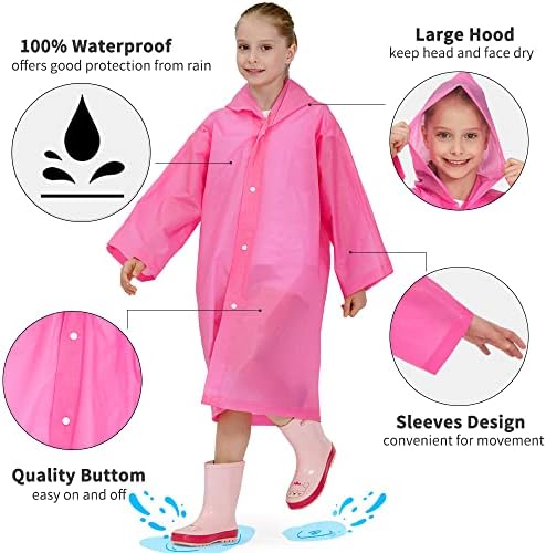 אופרט 2 מארז מעילי גשם לילדים, לשימוש חוזר גשם שכמיות עם הוד ושרוולים עמיד למים גשם מעילי עבור בנים