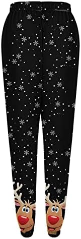 מכנסי טרנינג לחג המולד נשים עם כיסים מזדמנים מותניים גבוהים סינץ 'ספורט ספורט מכנסי טרנינג רחבים שלג