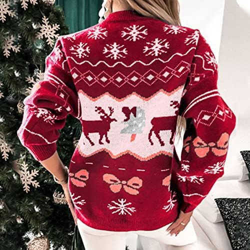 שמלות חורף של YMOSRH נשים סוודר סוודר סוודר חג המולד חצי צוואר גבוה סוודר שרוול ארוך