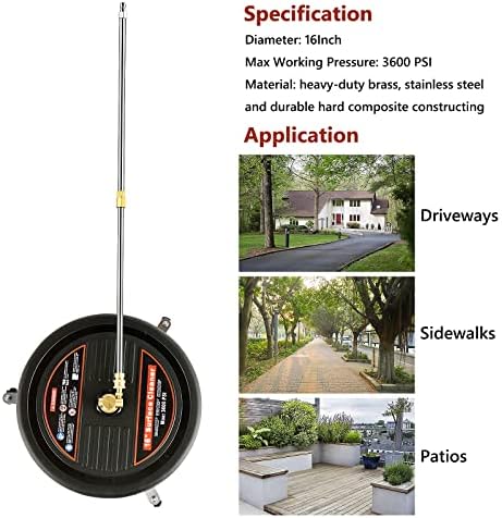 מנקה משטח מכונת כביסה לחץ, טאוזים 16 מנקה משטח מכונת כביסה למכונת לחץ עם גלגלים 1/4 מחבר מהיר 2 שרביט