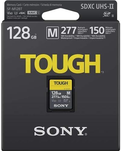 Sony Tough-M Series SDXC UHS-II כרטיס 128GB, V60, CL10, U3, MAX R277MB/S, W150MB/S & NPFZ100 Z-Series