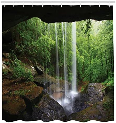 וילון מקלחת מערות טבעיות של אמבסון, מפל דומם ביער בצפון נוף המערכת האקולוגית של בית הגידול באלבמה, סט
