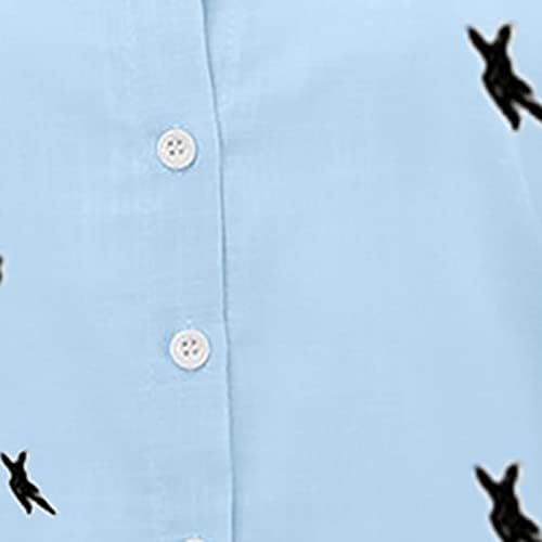 נשים של צווארון ארוך שרוול חולצות חמוד מודפס כפתור למטה חולצות מקרית פשתן טי חולצות 2023 אופנה בגדים