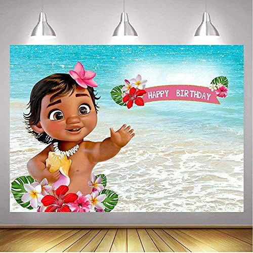 GYA 7x5ft יום הולדת שמח תינוקת מואנה ויניל תפאורת יום הולדת 1 מסיבת יום הולדת ים ים כחול מים צילום קיץ