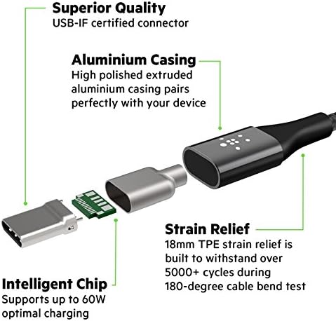 Belkin Mixit Dutherk Kevlar USB-C ל- USB-C כבל, 4 רגל