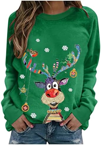 חולצת חג מולד שמח דפיסת חג המולד של הנשים עם סווטשירט סווטשירט סווטשירט סוודר חולצה מזדמנים חולצות חג