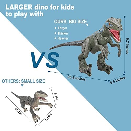 דינוזאור צעצועי 26& 34; גדול לילדים 8-12 בני בנות, נטענת שלט רחוק הליכה ולוצירפטור עם שאגה / אור /