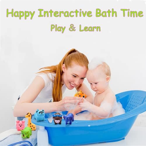 גן החיות של חיות הבר אמבטיה צעצועים, 12 יחידים צפים ＆ בריכת אמבטיה חריקה שחייה שחייה צעצועים לילדי תינוקות