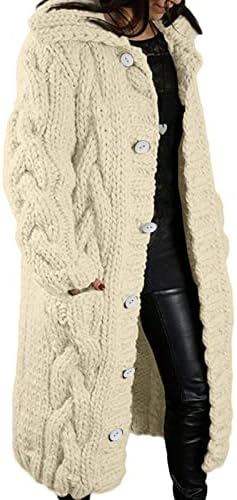 Oplxuo ארוך קרדיגן סוודרים נשים בתוספת כפתור סרוג כבלים בגודל סתיו חורף מעיל ארוך דש כיסים מוצקים בכיסים