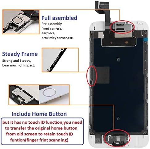 ברינונאק לאייפון 6 החלפת מסך דיגיטלי תצוגת מגע לבנה הרכבה מלאה עם כלי תיקון מלאים ומגן מסך
