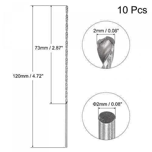 10 יחידות 2 ממ מיני מיקרו טוויסט מקדחי, גבוהה-מהירות פלדה ישר שוק ארוך במיוחד מקדח 120 ממ עבור אלומיניום