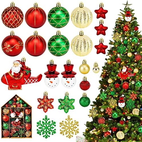 סט קישוטים לקישוטי עץ חג המולד של Hysagtek אטום, 70 יח ', קישוטי כדורי חג מולד זהב ירוק ירוק אדום.
