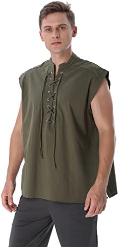 Bakugou Men חולצת Renasissance חולצת ויקינג ללא שרוולים גברים פיראטים רנסנס טוניקה עליונה שחור ימי הביניים