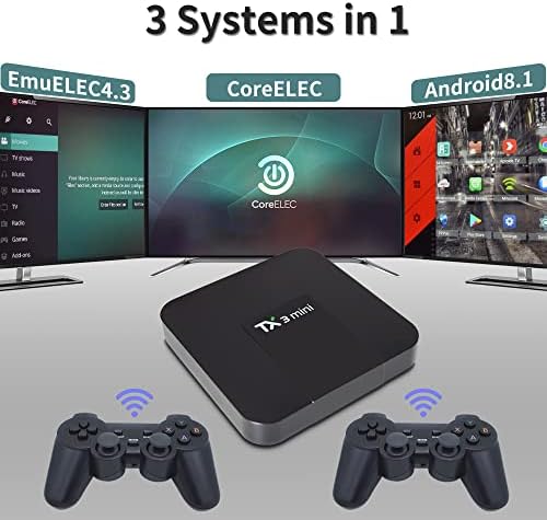 קונסולת משחק רטרו עם 37,000 משחקים, TX3 מיני קונסולת משחקים קלאסית עם 3 מערכות emuelec4.3/indroid8.1/coreelec,