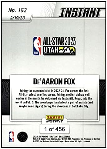 De'aaron Fox 2022-23 Panini Instant All Stars /456 ננומטר+ -MT+ NBA כדורסל 163