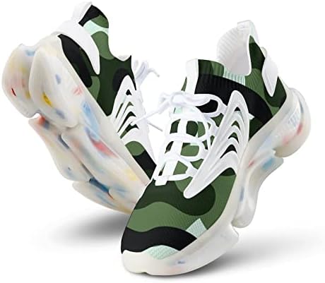 GJETFDAP לנשים גברים קמש אופנת סניקרס, צבעי הסוואה צבאיים טכנולוגיית הדפסת תלת מימד, נעלי ריצה של טיולי