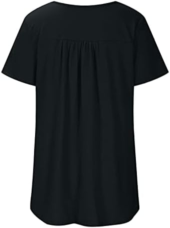 נשים מקרית קצר שרוול טוניקת חולצות טרנדי מוצק צבע צוות צוואר כפתורי חולצות קיץ רופף זורם טי חולצה