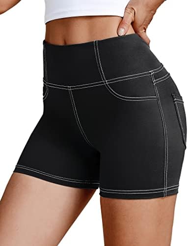 Vooveya 5 /8 מותניים גבוהות מכנסי אופנועים יוגה עם כיסים לנשים - הרמת קת אימון ספנדקס מכנסי כושר קצרים