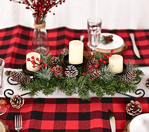 יקירי חג המולד פמוט מרכזי,אצטרובלים אדום ברי שולחן מרכזי עם 3 פמוטים שולחן מבטא מרכזי עבור פסטיבל עיצוב