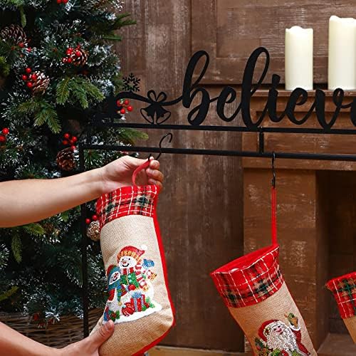 מחזיק גרב מתכת חמים של חמות לחג המולד מאמינים כי קולבים עומדים עץ איילים רצפה שחור לסנטה, 35.43 x 33.46