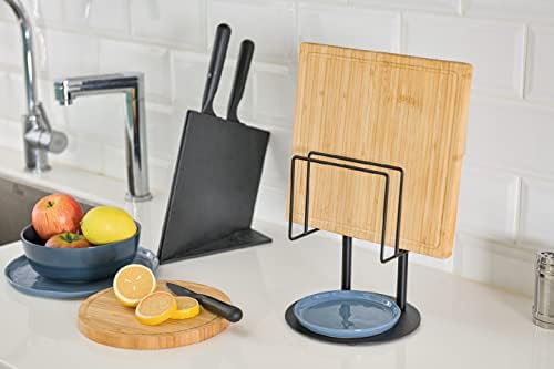 IKLOO פלדה מתלה מארגן אחסון חוט שחור לארון מטבח או שולחן שולחן - מחזיק מחולק למכסי סיר, קרש חיתוך, צלחת,