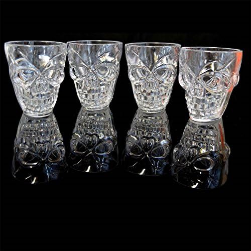 סט שאצ ' י של 4 כוסות זריקה ברורות ליל כל הקדושים עם ספוקי 3 גולגולת בצורת גולגולת אביזרי שתייה למסיבה,