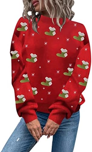 סוודר חג מולד מכוער לנשים נשים אופנה צוואר עגול שרוול ארוך דפוס חג המולד סוודר טופי סוודר