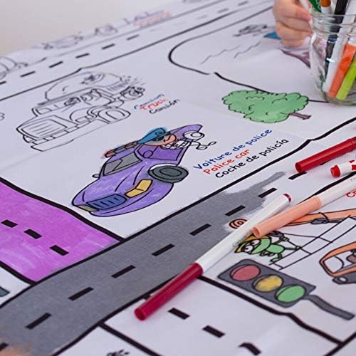 Bimoo Transport וכבישים צביעה מפת שולחן לילדים - בד צביעה רחיץ וניתן לשימוש חוזר - אידיאלי למסיבת יום
