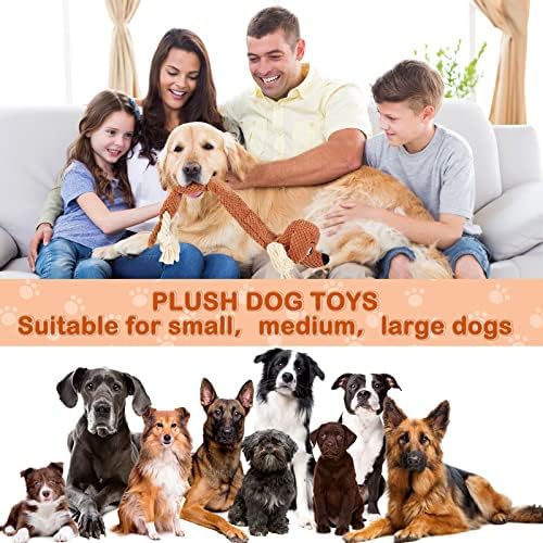 צעצועי כלבים של Letsmeet, צעצוע לעיסת כלבים חריקת עם נייר קמטים, צעצועי חבלים קשוחים אינטראקטיביים לכלבים