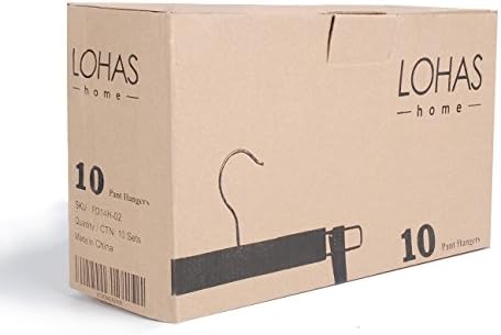 LOHAS HOME 10-PACK גימור טבעי תליוני מכנסיים מעץ קולבי עם קטעי אנטי-רוסט דו-מותאמים