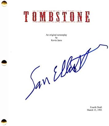 סם אליוט חתם על חתימה - תסריט סרטים מלא של מצבה - ביל פקסטון, קורט ראסל, ואל קילמר, אקדח, רצח בטקסס,