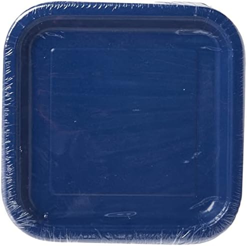 צלחות נייר ייחודיות של ארוחת ערב מרובעת, 9 14 יח ', כחול כהה
